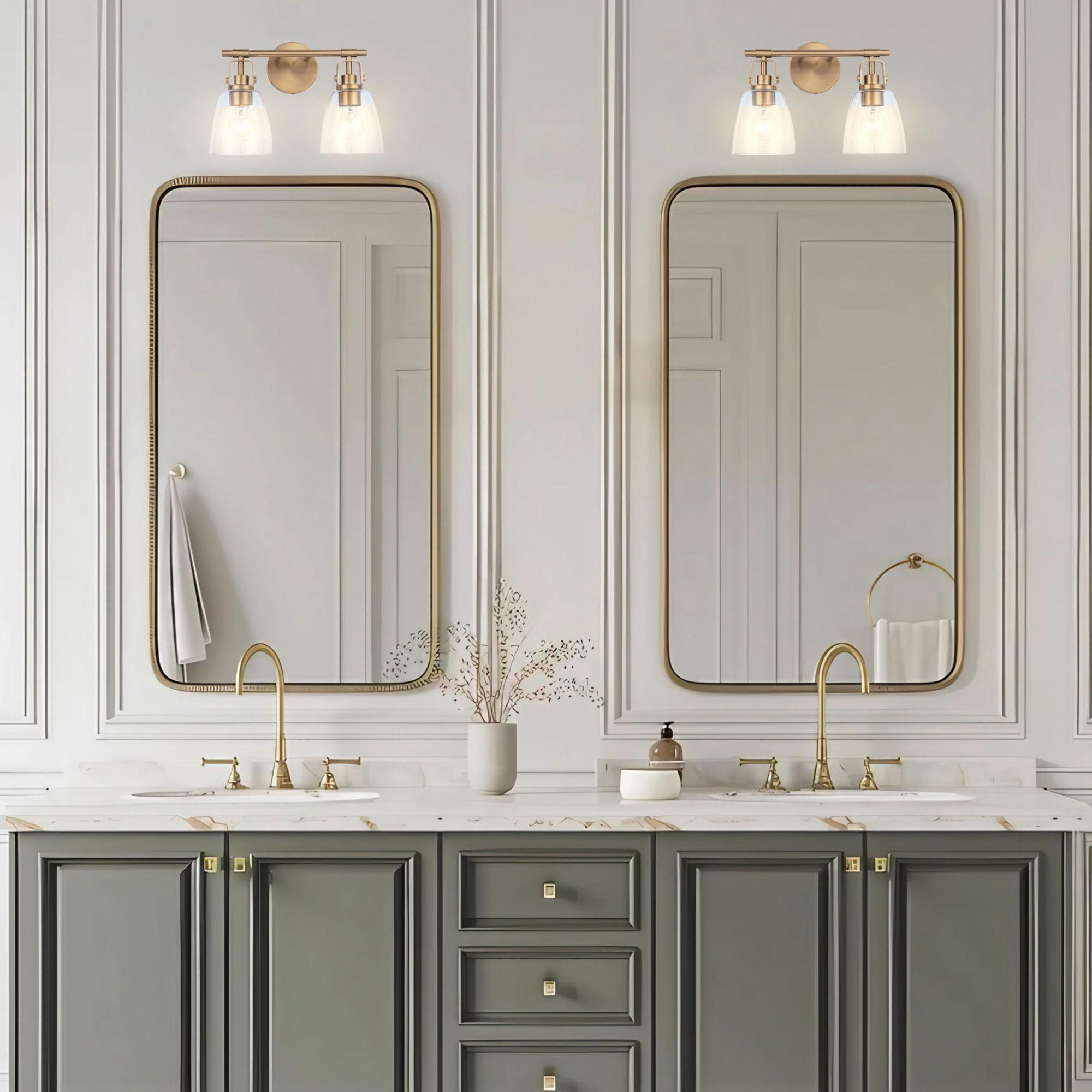 Modern Farmhouse 2-Light Vanity Light - Brushed Nickel Bathroom Sconce with Clear Glass Shades - Perfect for Bathroom, Powder Room, and Dressing Area Lighting
