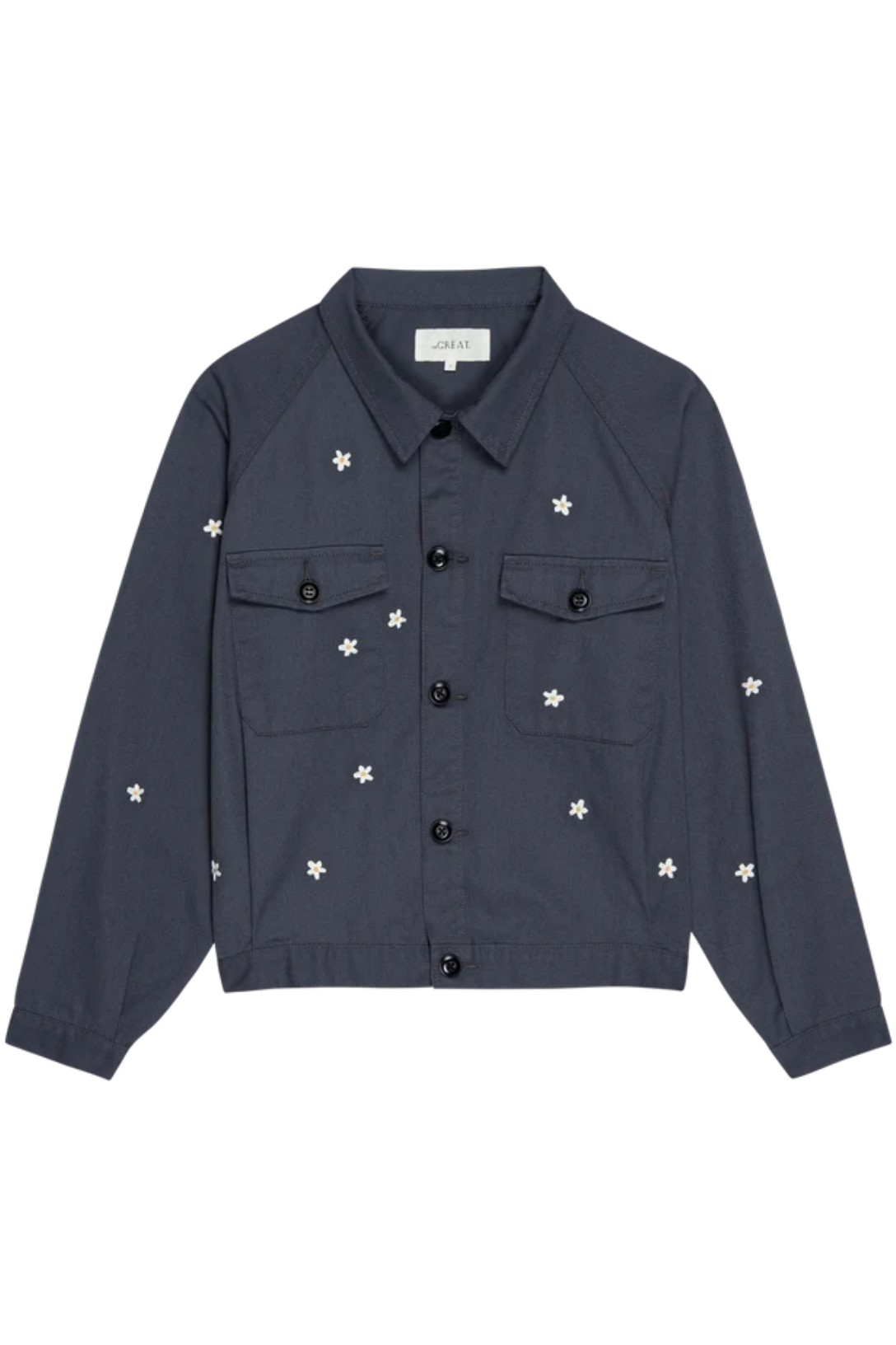 Blue Slate Daisy Embroidered Garage Jacket - Stylish Denim Jacket for Women, Vintage Casual Outerwear - Perfect for Spring Outfits, Streetwear & Everyday Fashion