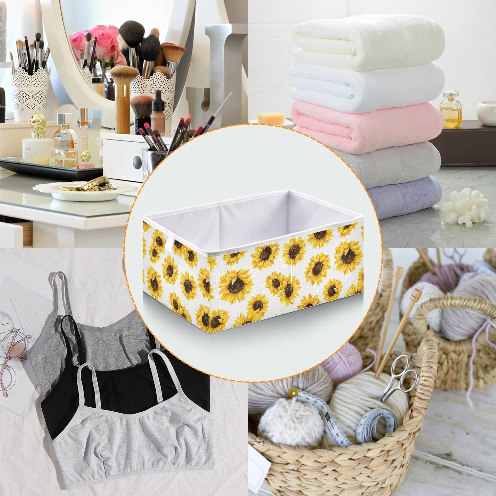 Foldable Collapsible Storage Baskets for Shelves - 16 x 11 Inch Sunflower Design Organizer Bins for Toys, Clothes, Books | Perfect for Closet, Pantry & Home Organization