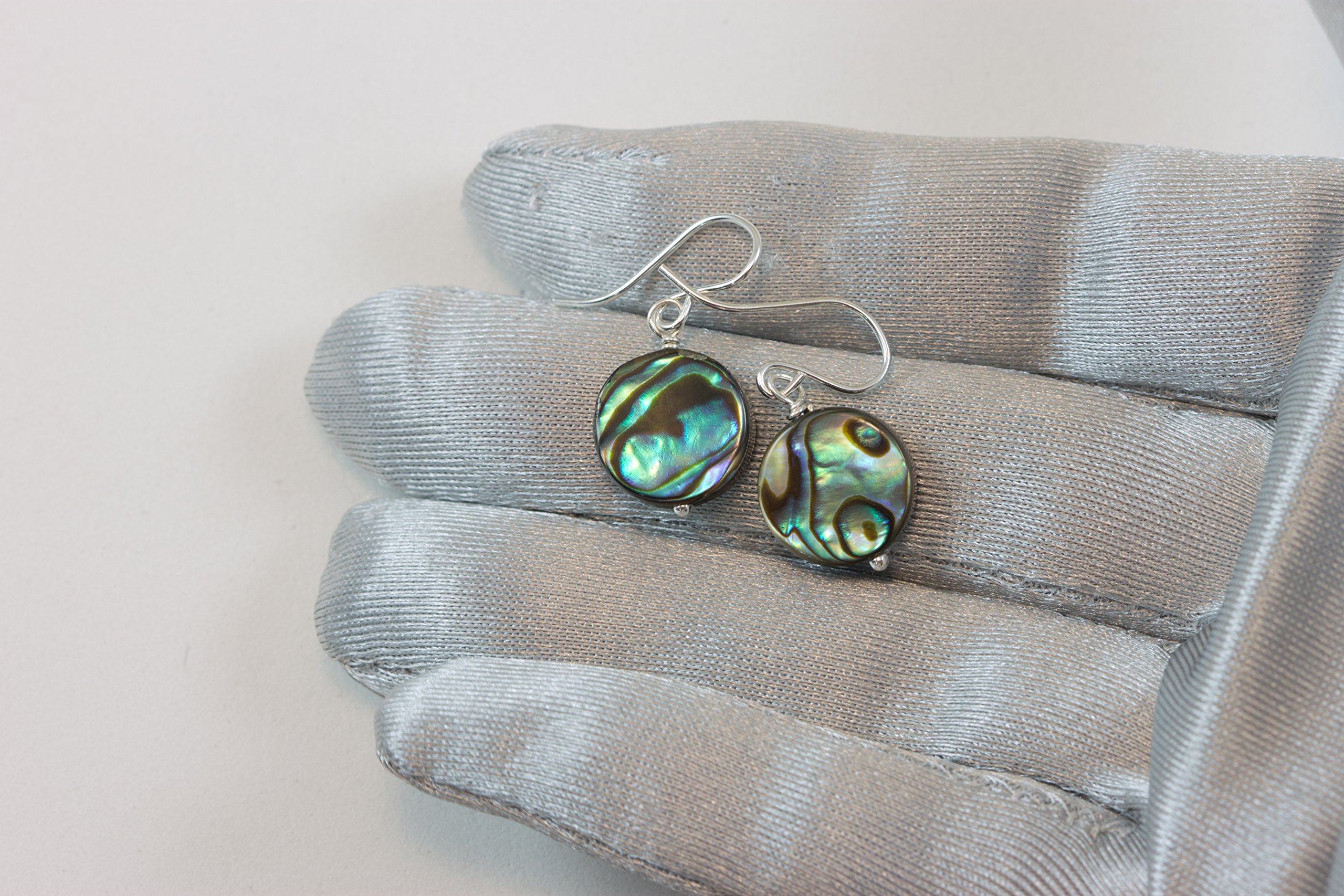 Abalone Mother of Pearl Earrings - Round Small MOP Peacock Blue Dangle Earrings for Women | Everyday Wear, Gift Idea, Wedding & Party Jewelry