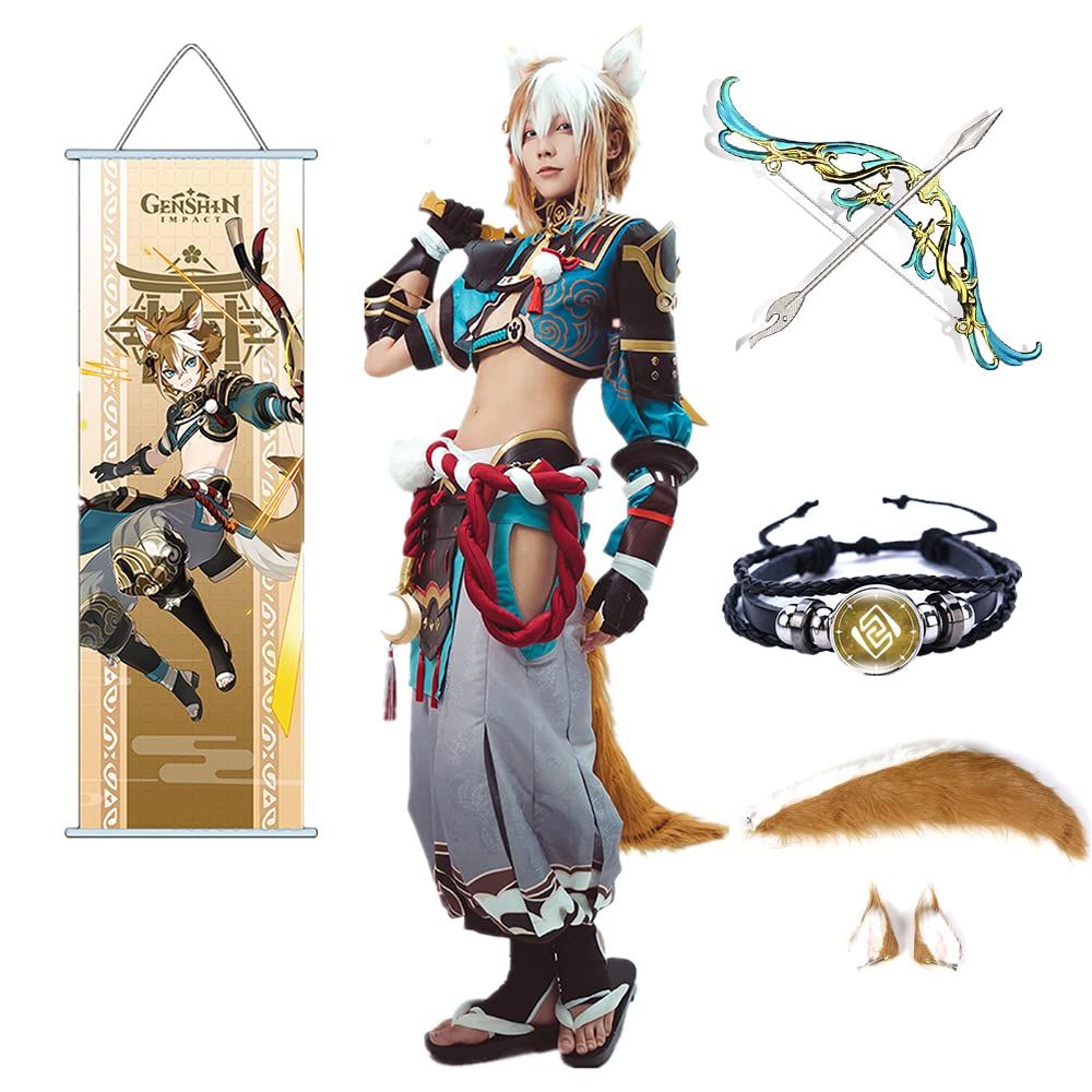 MTTM Genshin Impact Gorou Cosplay Costume Outfit with Wig - Anime Character Halloween, Carnival, Christmas Costume for Comic Con & Cosplay Events - Perfect for Cosplay Shows, Themed Parties & Anime Conventions