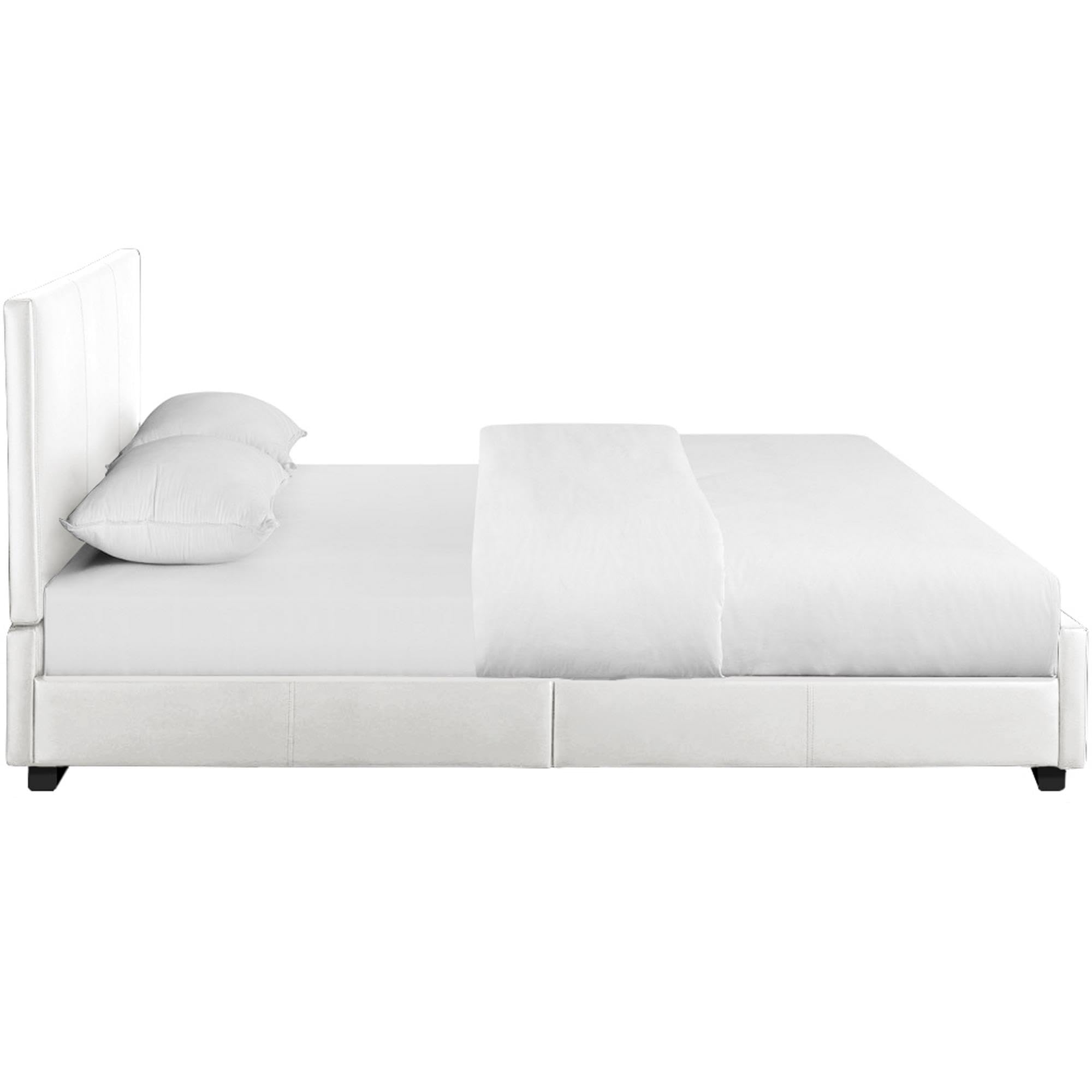 Low-Profile Upholstered Platform Bed Frame with Full Slat Support - Twin Size White for Small Bedrooms
