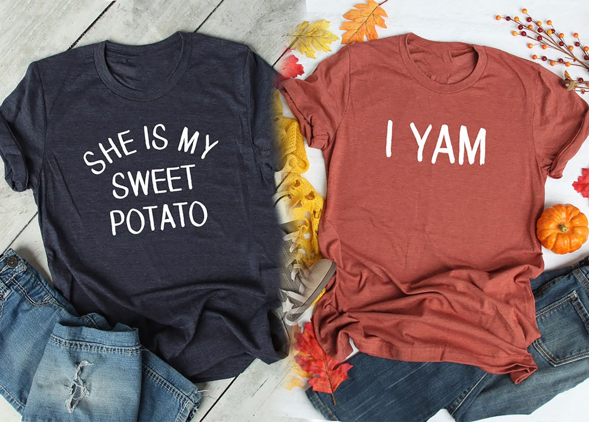 My Sweet Potato & I Yam Matching Couple Sweatshirt Set - Thanksgiving Family Outfits, Cute Couple Shirts for Holidays, Date Nights & Family Photos