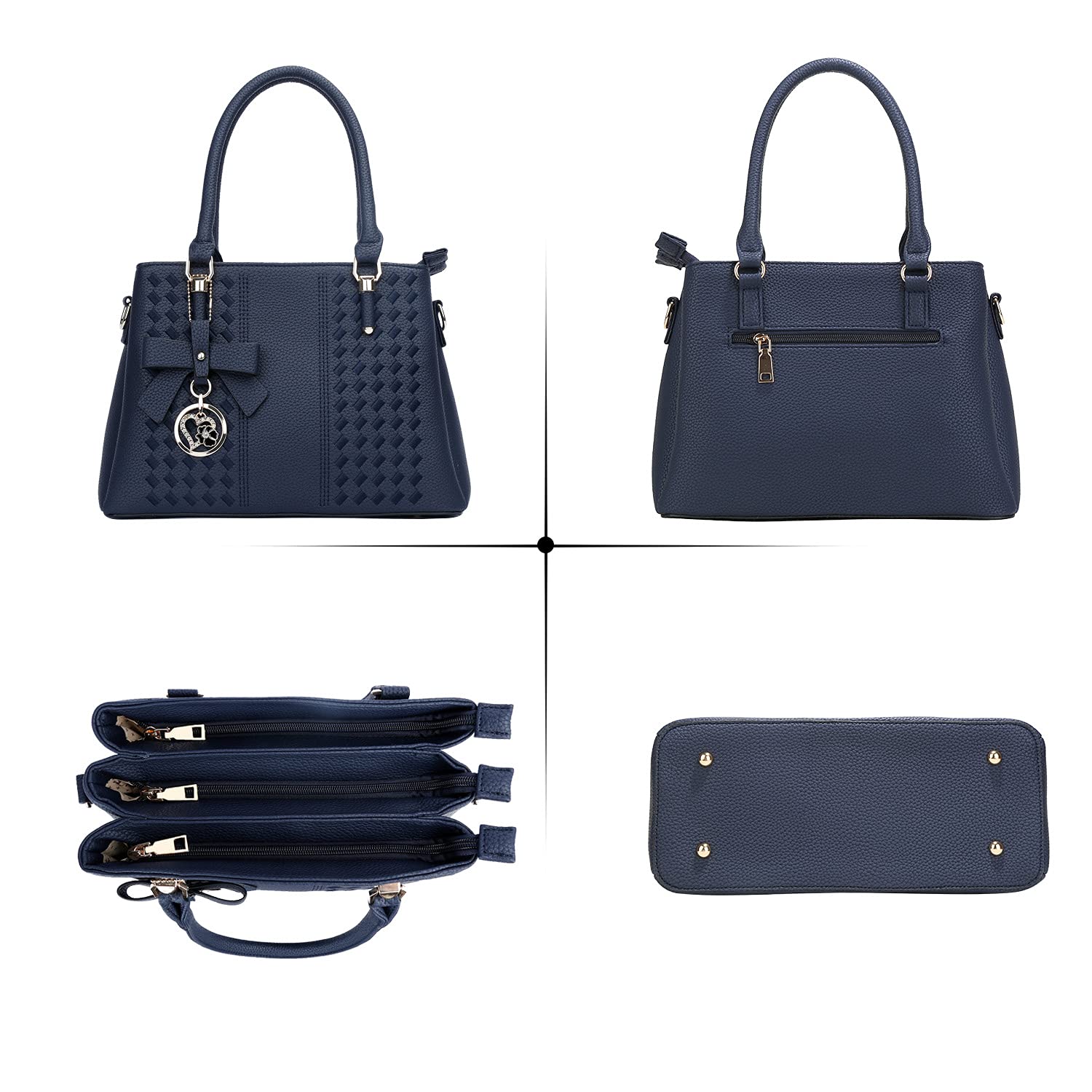 KKXIU Women's Leather Satchel Bag - Stylish Crossbody Shoulder Handbag with Zipper Pockets for Work, Travel & Everyday Use