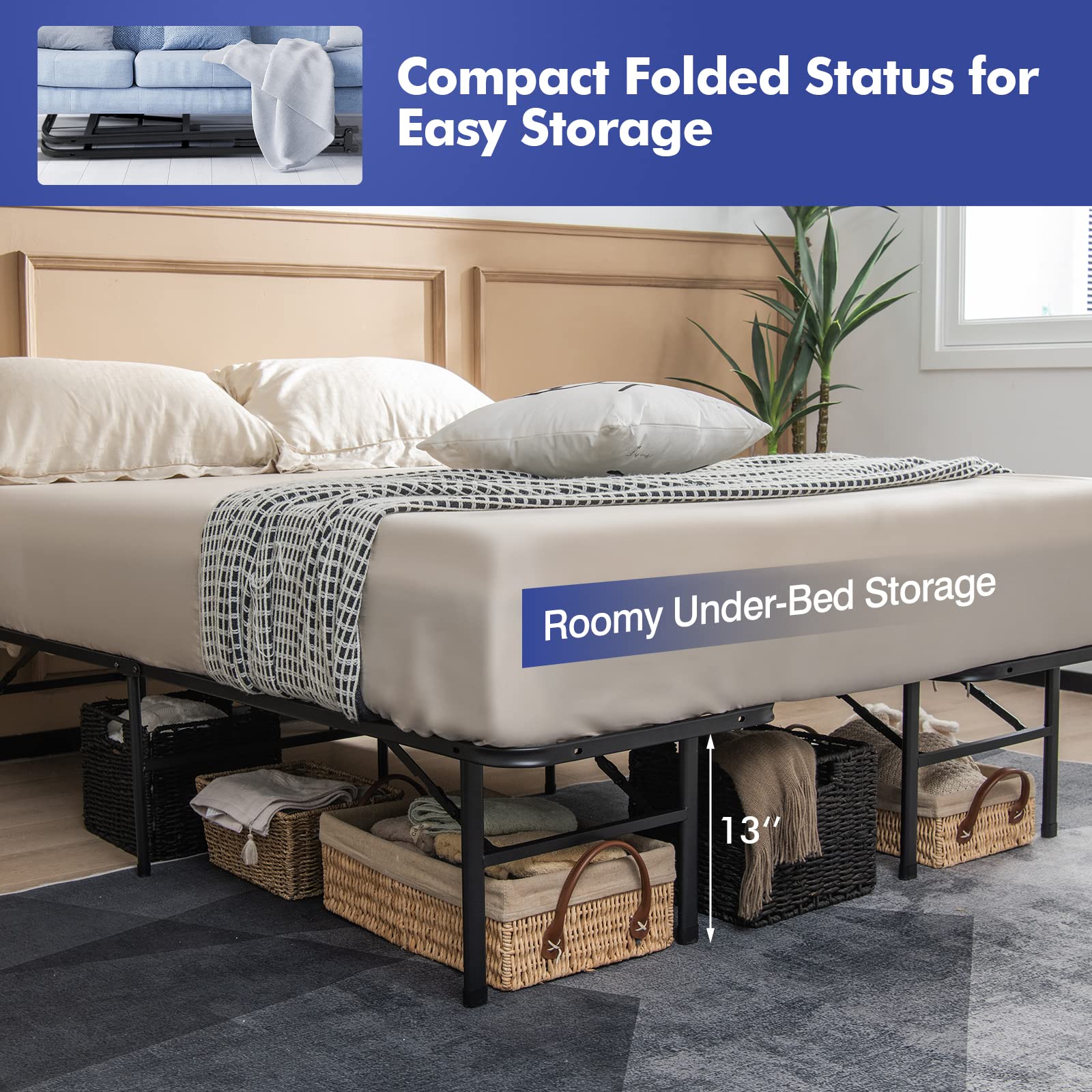 Giantex Folding Bed Frame - Twin/Full Size Portable Platform Bed with 660 LBS Capacity, No Box Spring Needed, Easy Tool-Free Assembly for Kids, Teens & Adults - Perfect for Guest Rooms, Dorms, Camping & Temporary Sleeping Solutions