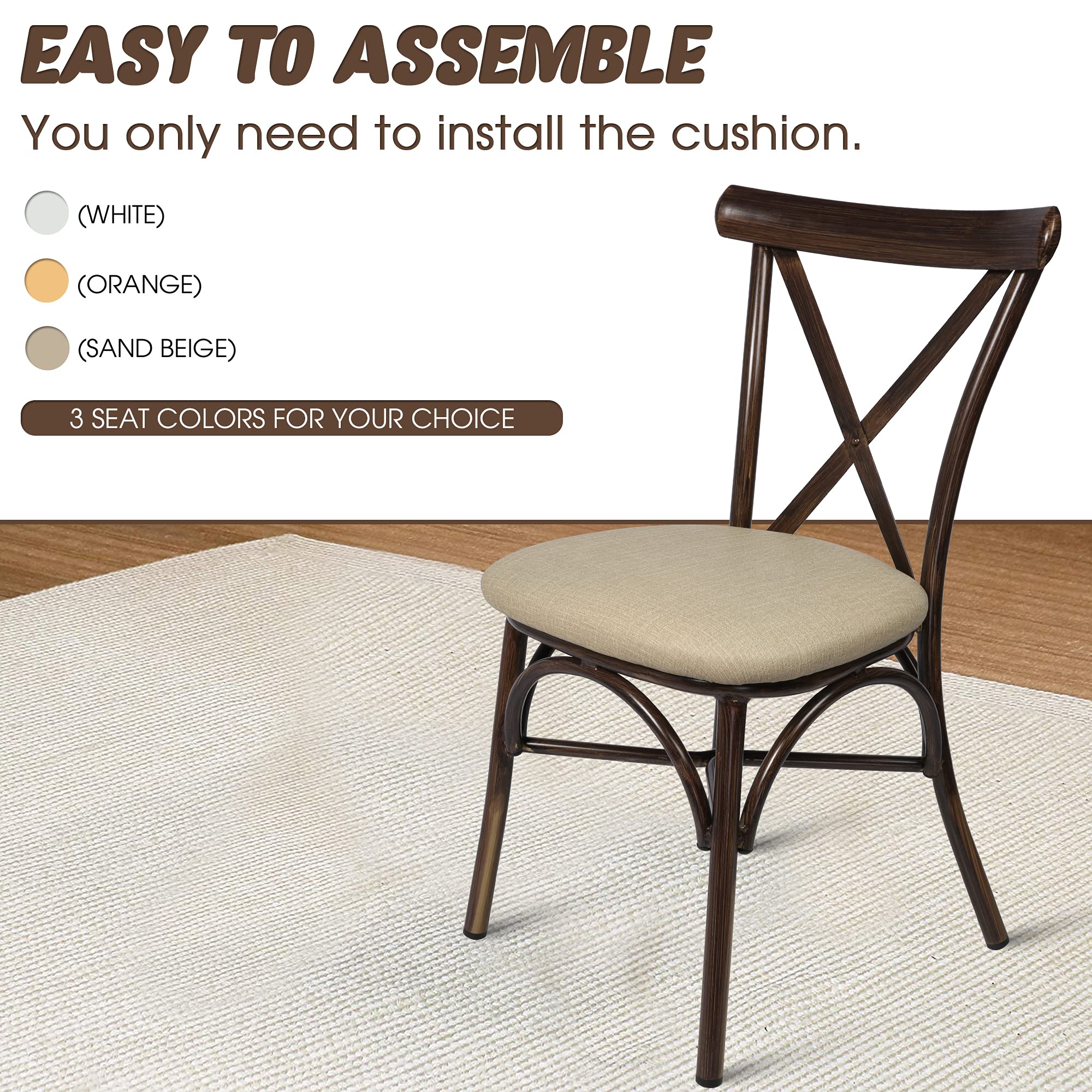 Modern Dining Chair Set of 2 - PU Leather Upholstered Kitchen Chairs with X-Shape Back & Aluminum Frame - Comfortable for Indoor & Outdoor Use in Dining Room, Patio or Cafe (Sand Beige)