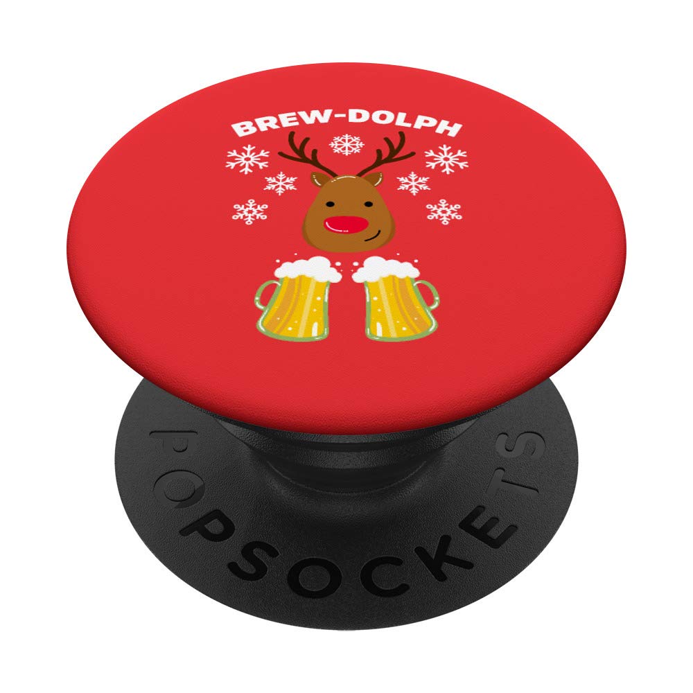 Funny Reindeer Beer Christmas PopSockets - Phone & Tablet Grip Stand with Brew Dolph Design | Perfect for Holiday Parties, Gift Giving & Festive Decor