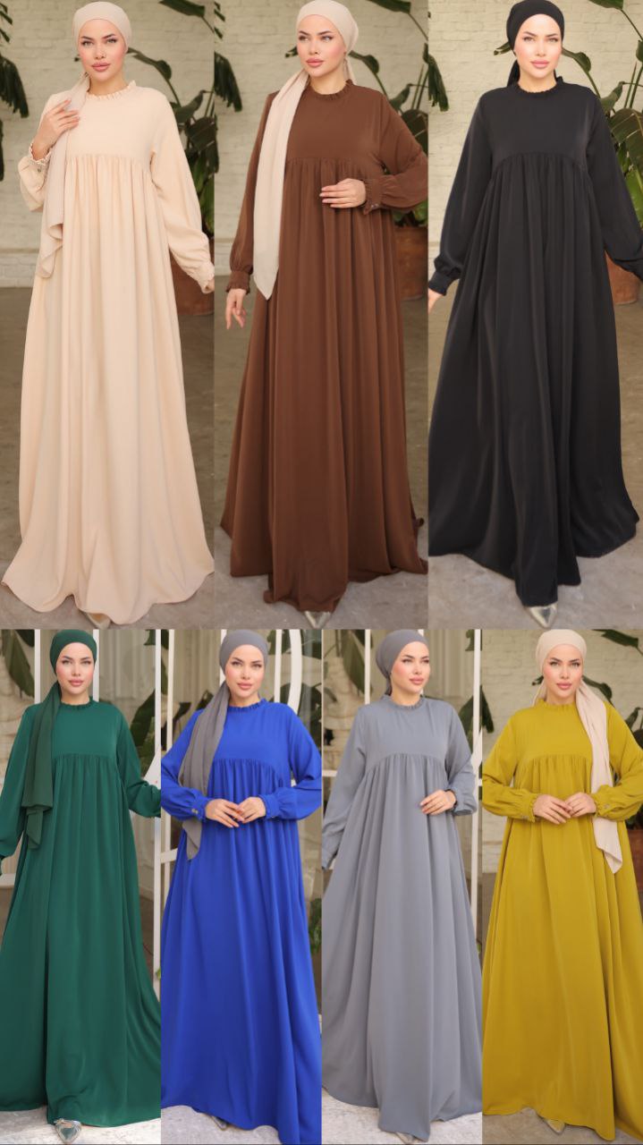 Elegant Gathered Sleeve Long Maxi Abaya Dress for Women - Modest Islamic Clothing for Prayer, Special Occasions & Everyday Wear