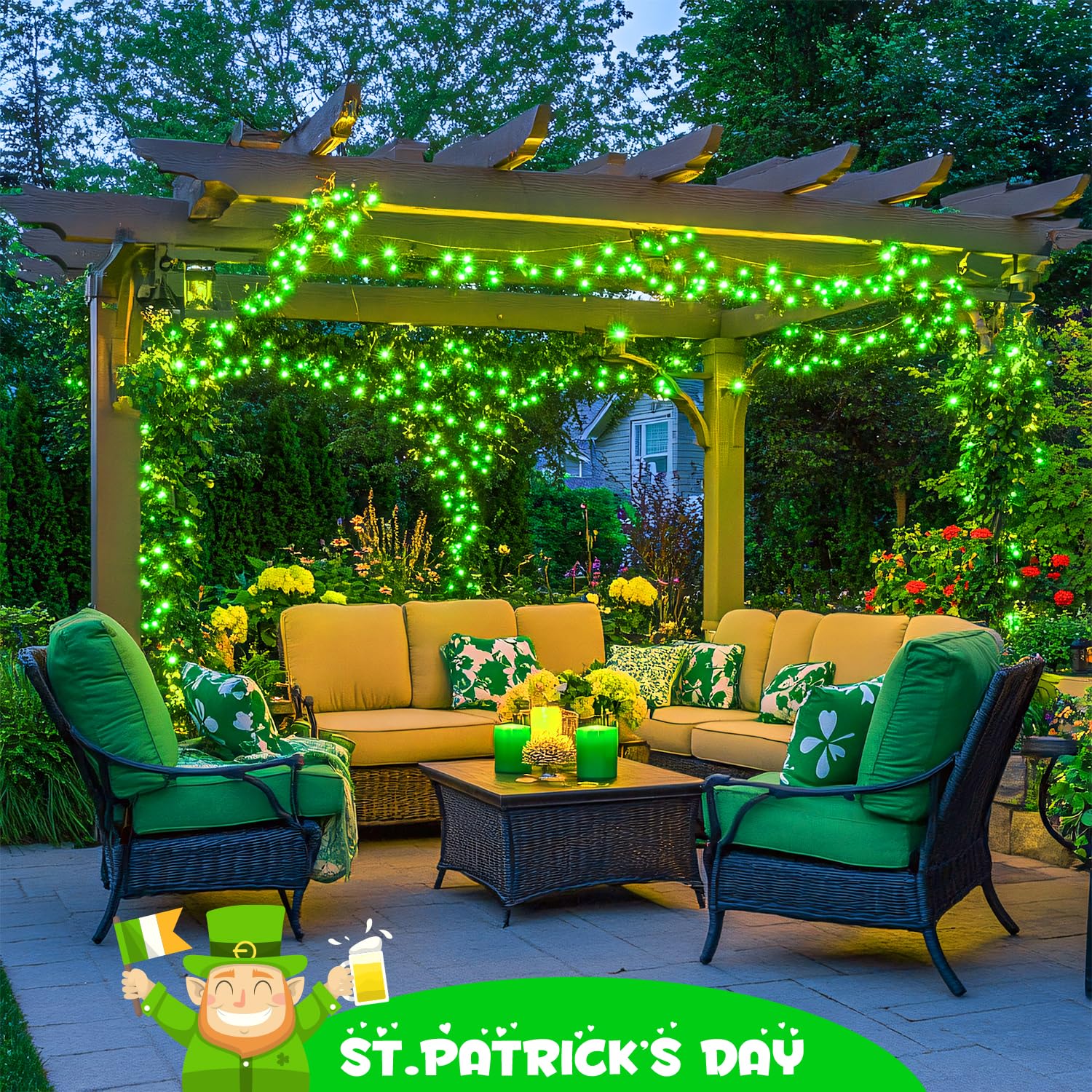 JMEXSUSS 100 LED Green Fairy Lights for St. Patrick's Day Decorations - 33ft Battery Operated String Lights with Remote - Indoor/Outdoor Waterproof Christmas Lights for Trees, Parties, Weddings & Holiday Decor