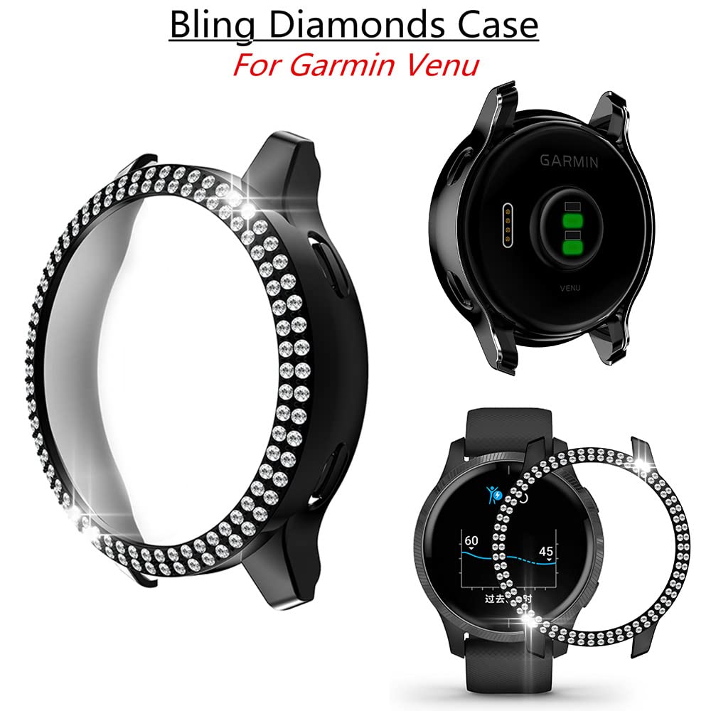 Garmin Venu Bling Crystal Diamond Protective Case - Double Row Diamond PC Plating Bumper Cover, Shiny Glitter Frame for Garmin Venu Smartwatch (Red) | Perfect for Workouts, Parties & Everyday Fashion Accessory