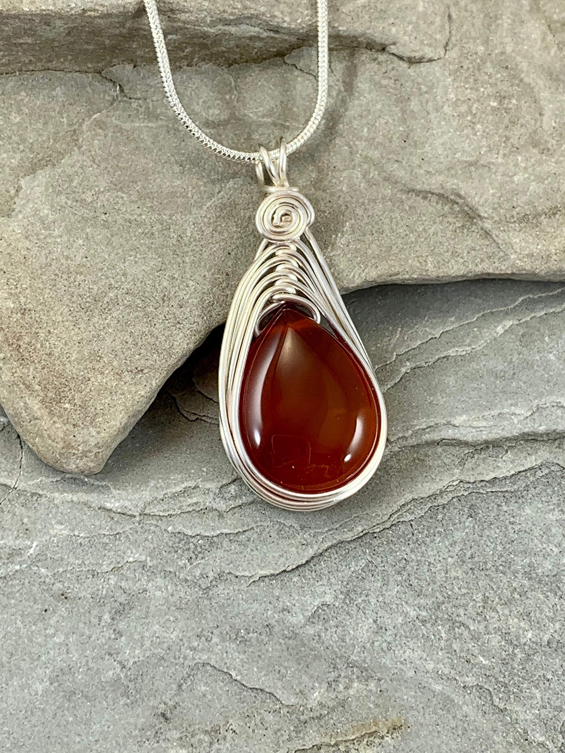 Elegant Silver Carnelian Necklace for Women - Sterling Silver Chain Pendant Jewelry - Perfect for Gifts, Parties & Everyday Wear