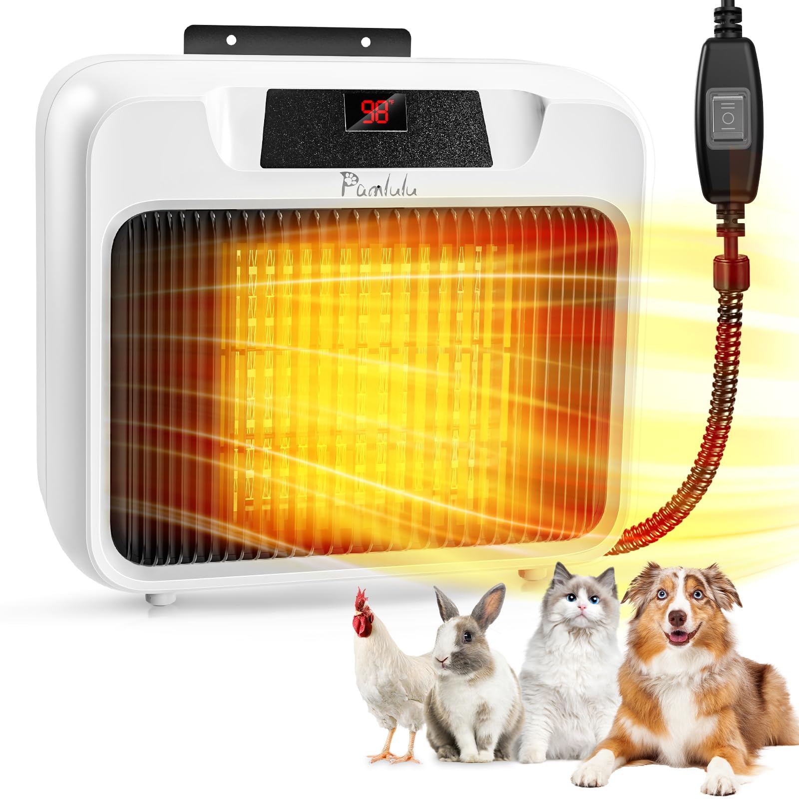 600W Dog House Heater with Thermostat - Portable & Wall-Mounted Pet Heater for Dogs, Chicken Coops & Rabbits - Digital Display & Anti-Chew Cord - Perfect for Winter Warmth in Kennels, Coops & Outdoor Pet Shelters