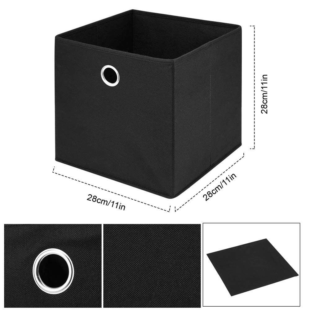 Black Fabric Storage Cubes 11x11x11 Inches - Foldable Cloth Bins with Grommets for Home Organization, Shelves & Drawers | Decorative Cube Inserts for Bedroom, Office & Closet Storage | QY-SC18-6