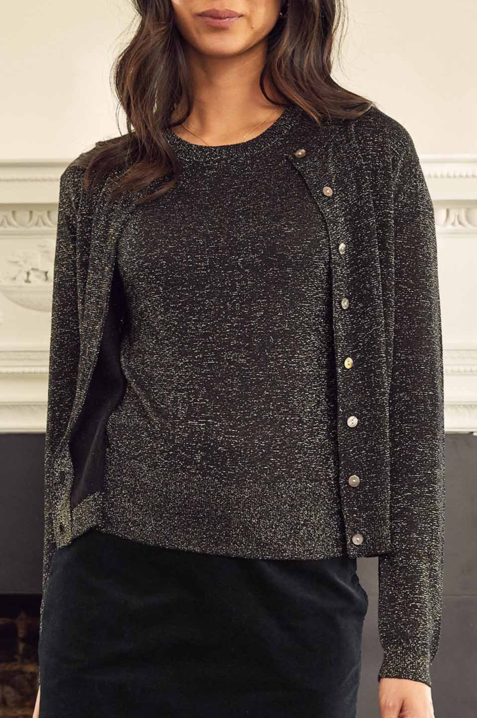 Metallic Knit Cardigan Women's Long Sleeve Open Front Sweater - Black & Gold for Fall/Winter Fashion, Office Wear & Casual Outfits