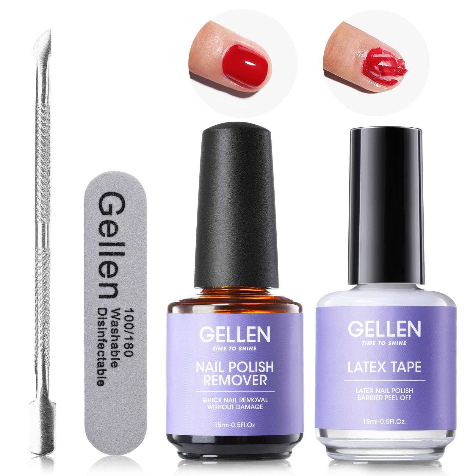 Gellen Gel Nail Polish Remover Kit with Liquid Latex - Quick & Easy Nail Gel Removal in 3-5 Minutes, No Soaking or Wrapping Needed - Perfect for At-Home Manicures & Salon Professionals