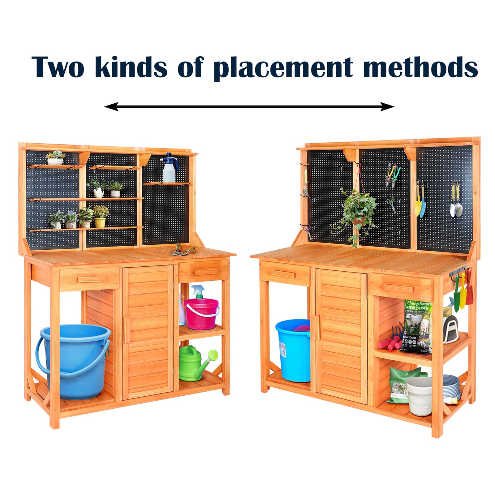 **Outdoor Potting Bench with Storage - 45x49x14 Inch Wooden Garden Work Table with Adjustable Shelf, Drawer & Hooks - Perfect for Backyard, Patio & Gardening Projects**    *Optimized for Google SEO with clear product features, dimensions, and usage scenarios.*