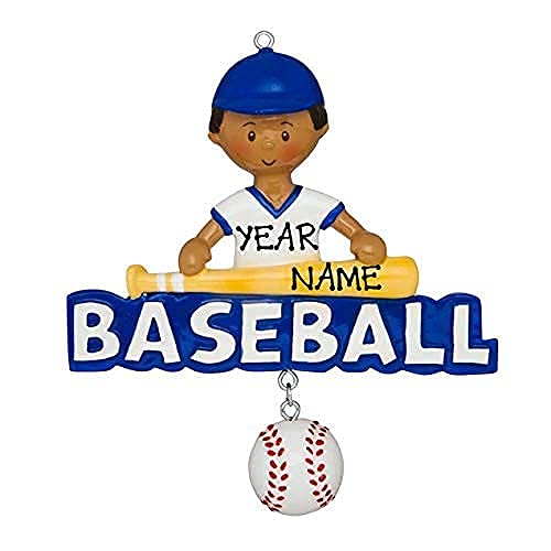 Custom Baseball Boy Christmas Ornament 2021 - Personalized MLB Player Gift for College & School Athletes | Free Engraving (African American Baseball Theme) - Perfect for Holiday Decor, Sports Fan Gifts & Baseball Player Keepsakes