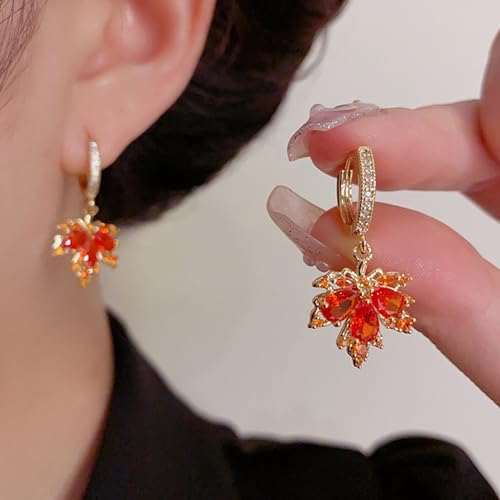 C7:Red Maple Leaf Earrings