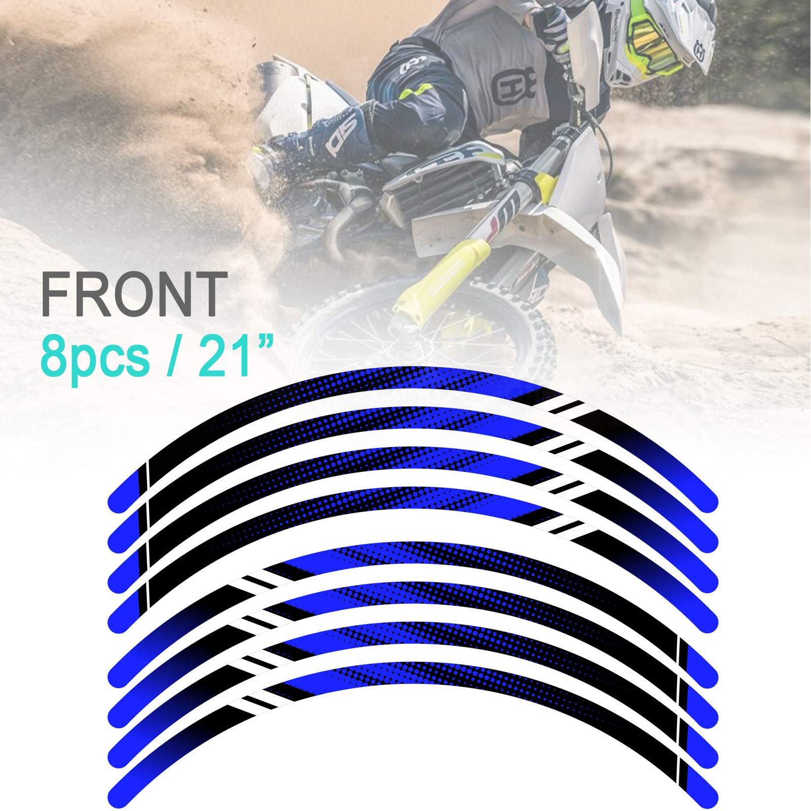 KETABAO Dirt Bike Rim Tape D01 Decals Stickers Protector - 21 & 19 Inch Wheel Rim Guard for CRF250R CRF450R (Blue) - Off-Road Motorcycle Accessories for Trail & Motocross Racing