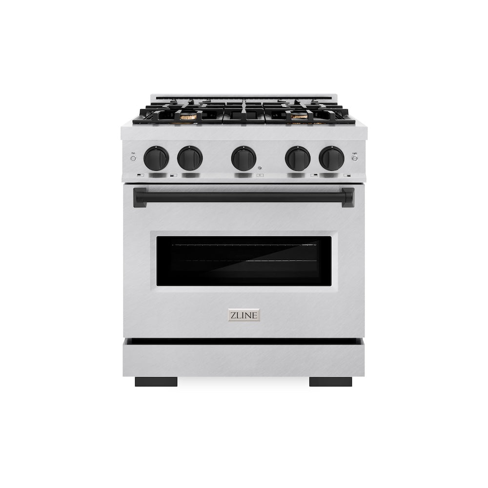 ZLINE Autograph Edition 30-inch 4.2 cu. ft. Classic Gas Range with 4 Burner Cooktop & Convection Gas Oven - Satin Stainless Steel with Matte Black Accents (CGRSZ 30 MB) | Professional Kitchen Appliance for Home Chefs & Cooking Enthusiasts