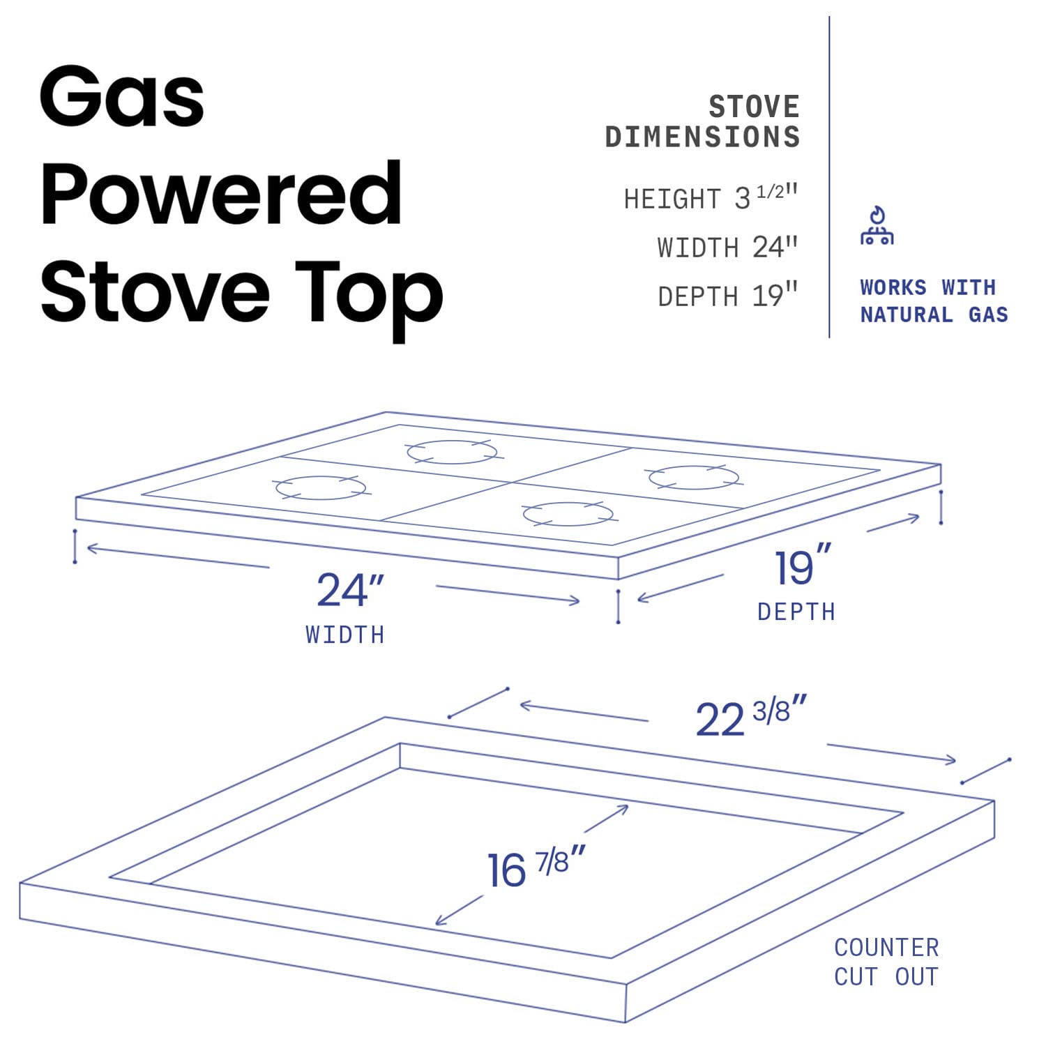 ABBA 24-Inch 4-Burner Gas Cooktop - Stainless Steel Tabletop with SABAF Aluminum Burners & Porcelain Surface | Anti-Spill Design, Easy Cleaning | Perfect for Home Kitchen, RV, Outdoor Cooking (24