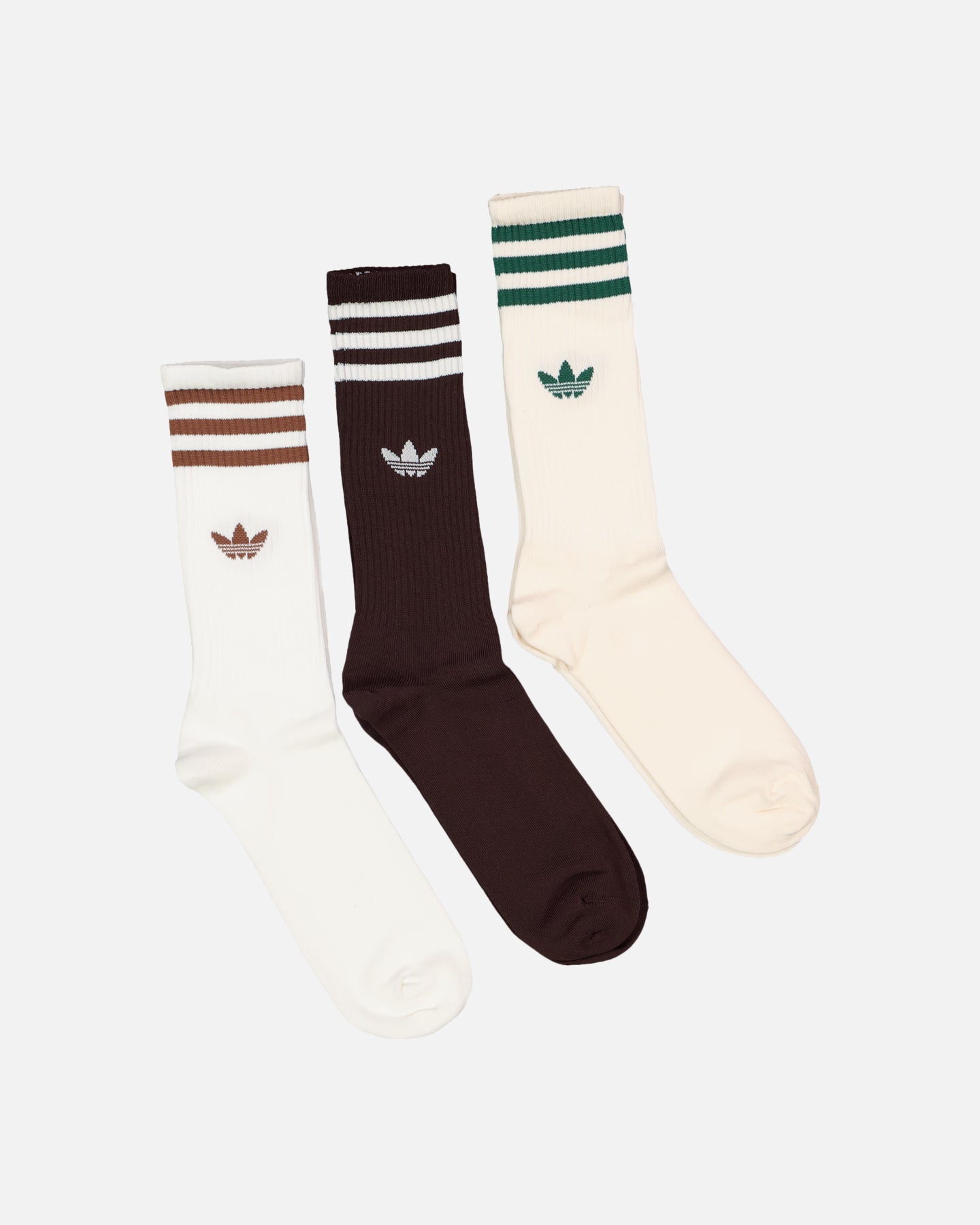 Adidas Solid Crew Socks 3-Pack (White/Shadow Brown/Wonder White) - Comfortable Athletic Socks for Men & Women - Perfect for Running, Gym & Everyday Wear