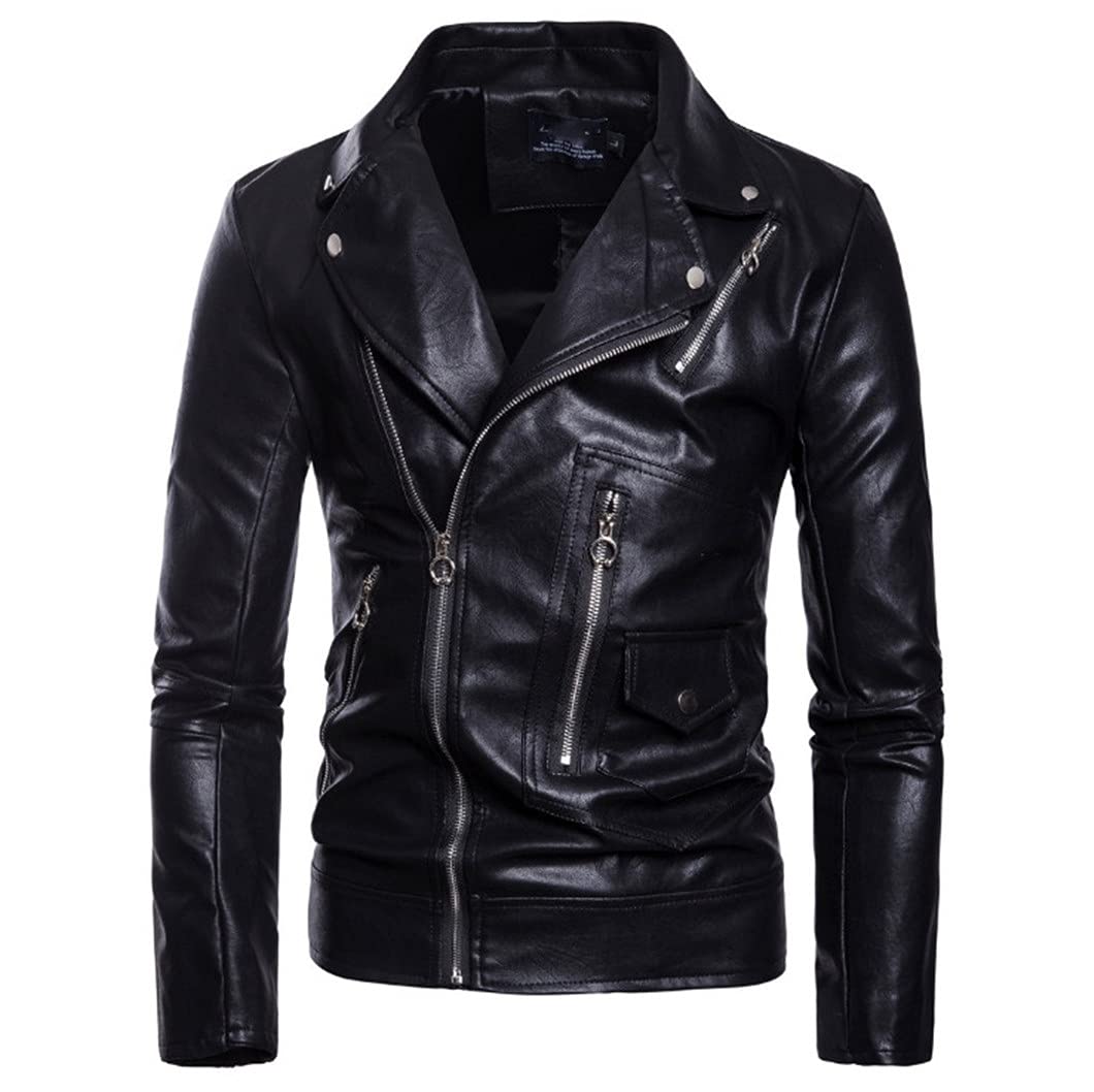 Men's Motorcycle Leather Jacket - Slim Fit Biker Jacket with Zippers, Faux Leather Outerwear for Casual Riding & Urban Style | Perfect for Motorcycle Enthusiasts & Fashionable Men