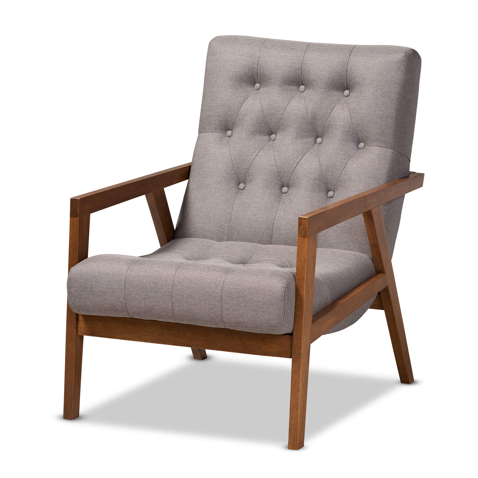 Baxton Studio Modern Accent Chairs - Grey and Brown Upholstered Lounge Chair for Living Room, Bedroom, or Office - Comfortable Mid-Century Style Seating with Wooden Legs