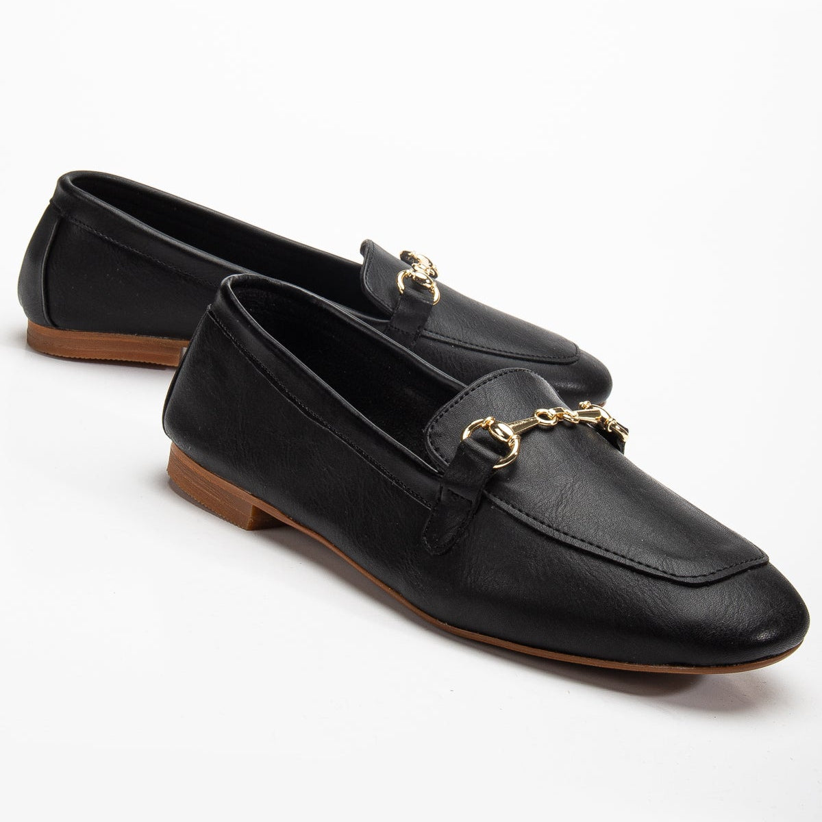 Olly Black Horsebit Loafers for Women - Classic Leather Slip-On Shoes with Gold-Tone Hardware - Perfect for Office, Business Casual & Everyday Wear