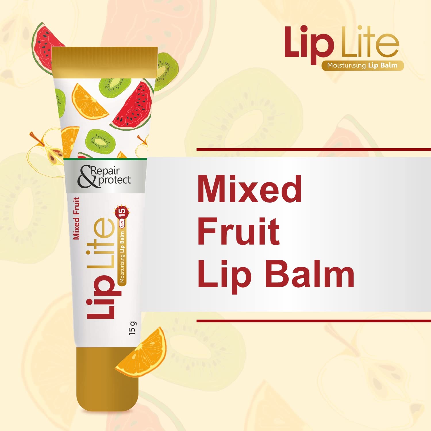 Leeford Lip Lite SPF 15 Moisturizing Lip Balm - 6 Pack (15g Each) | Mixed Fruit Flavor | Hydrating & Sun Protection for Daily Use, Outdoor Activities & Dry Weather