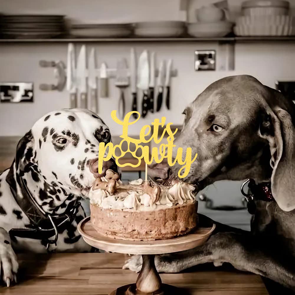 Gold Glitter Let's Pawty Cake Topper - Dog Birthday Party Decoration for Puppy Boys & Girls | Pet-Themed Cake Decor Supplies | Perfect for Dog Birthday Cakes, Puppy Parties & Pet Celebration Events