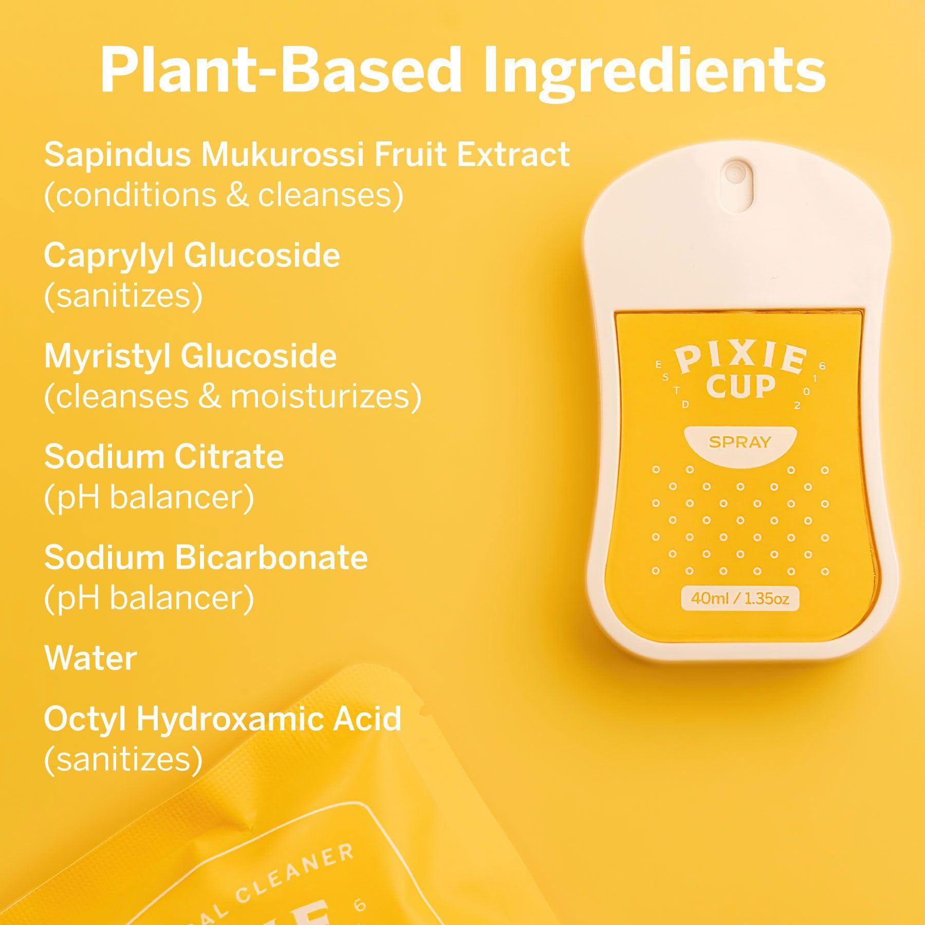 Pixie Hand Sanitizer Spray - 100% Hypoallergenic & Plant-Based Alcohol-Free Sanitizer - Travel Size Sanitizing Spray for Hands, Menstrual Cups & Period Discs - Perfect for Home, Office, Gym & On-The-Go Hygiene