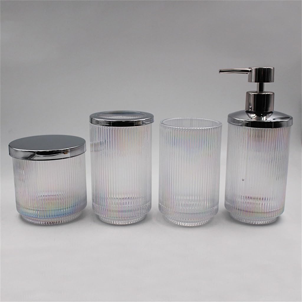 Premium 4-Piece Glass Wash Set with Vertical Stripes for Bathroom & Home - Perfect for Shower, Sink, and Countertop Organization