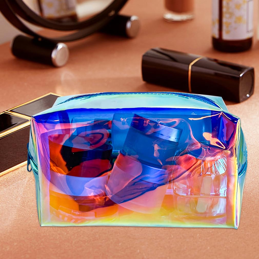 ONEART 2-Pack Holographic Cosmetic Bags - Waterproof Iridescent Makeup Organizer with Zipper, Travel Toiletry Bag for Women | Perfect for Makeup Brushes, Cosmetics & Travel Essentials (Pink & Silver)