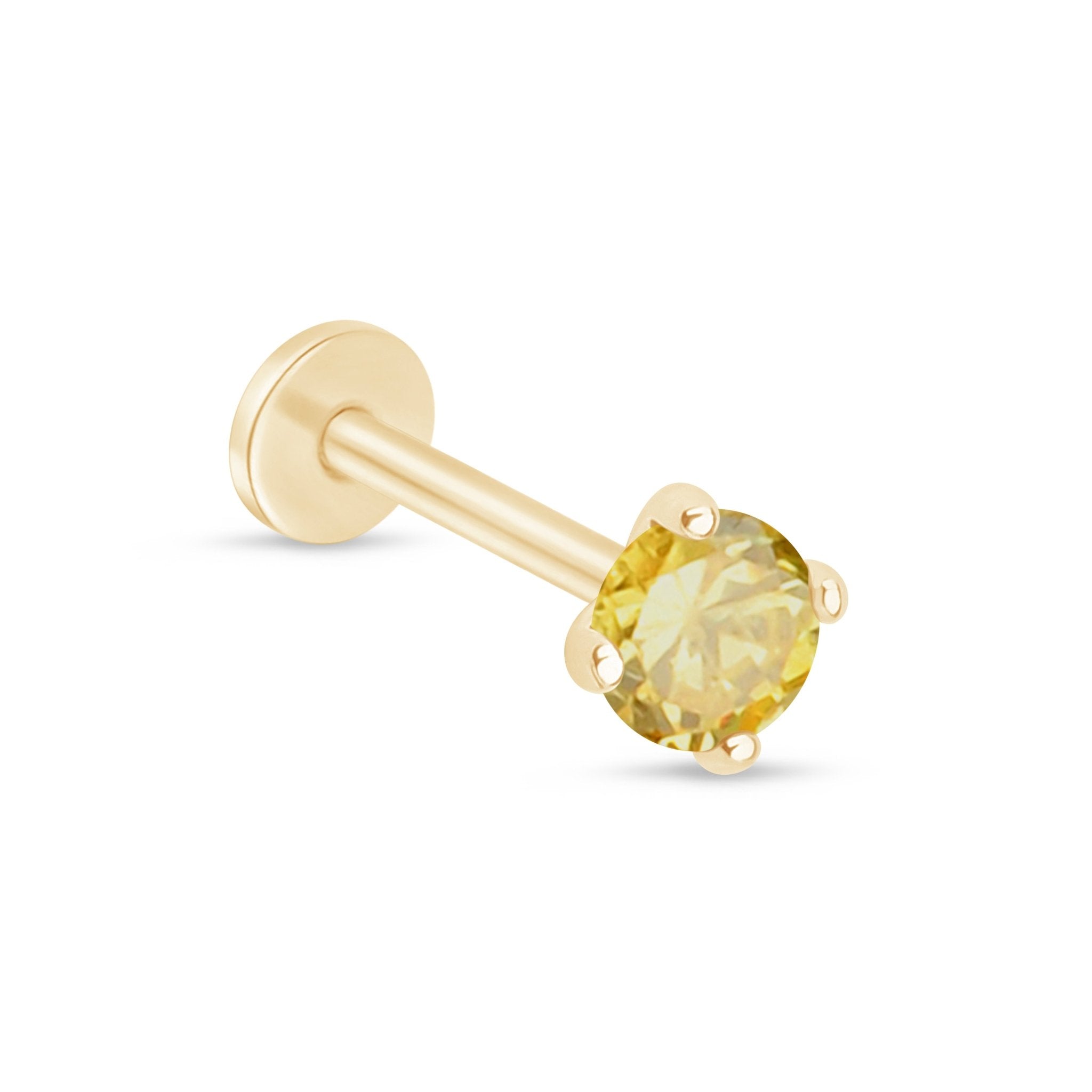14k Yellow Gold Citrine Cartilage Flat Back Stud Earrings - Dainty & Elegant Piercing Jewelry for Women, Perfect for Everyday Wear & Special Occasions