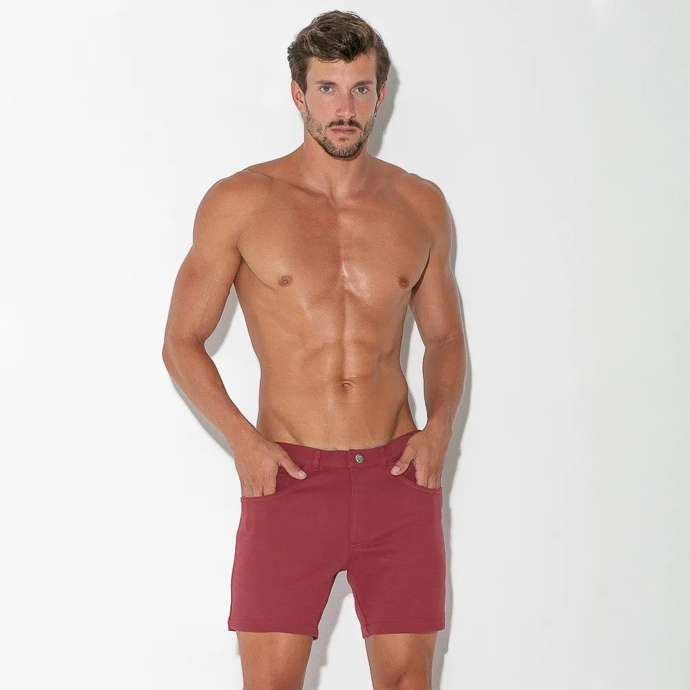 Code 22 Slim Fit 5-Pocket Stretch Shorts for Men - Burgundy (9712) | Comfortable Casual Wear for Gym, Running & Everyday Activities