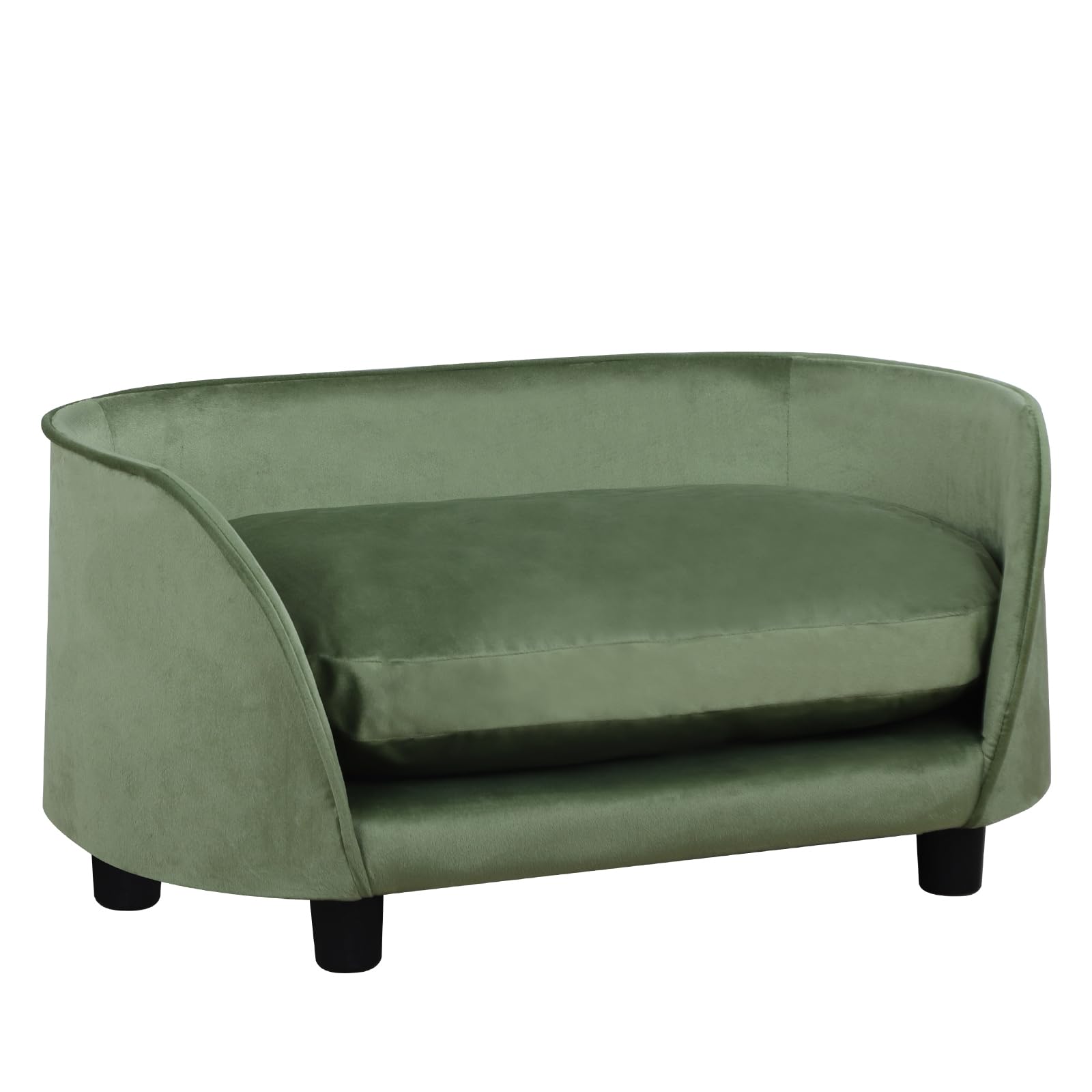Premium Pet Sofa Bed for Small Dogs & Cats - Wooden Frame Velvet Washable Cushion - Cozy Dog Couch & Cat Bed for Living Room, Bedroom & Office (Green)