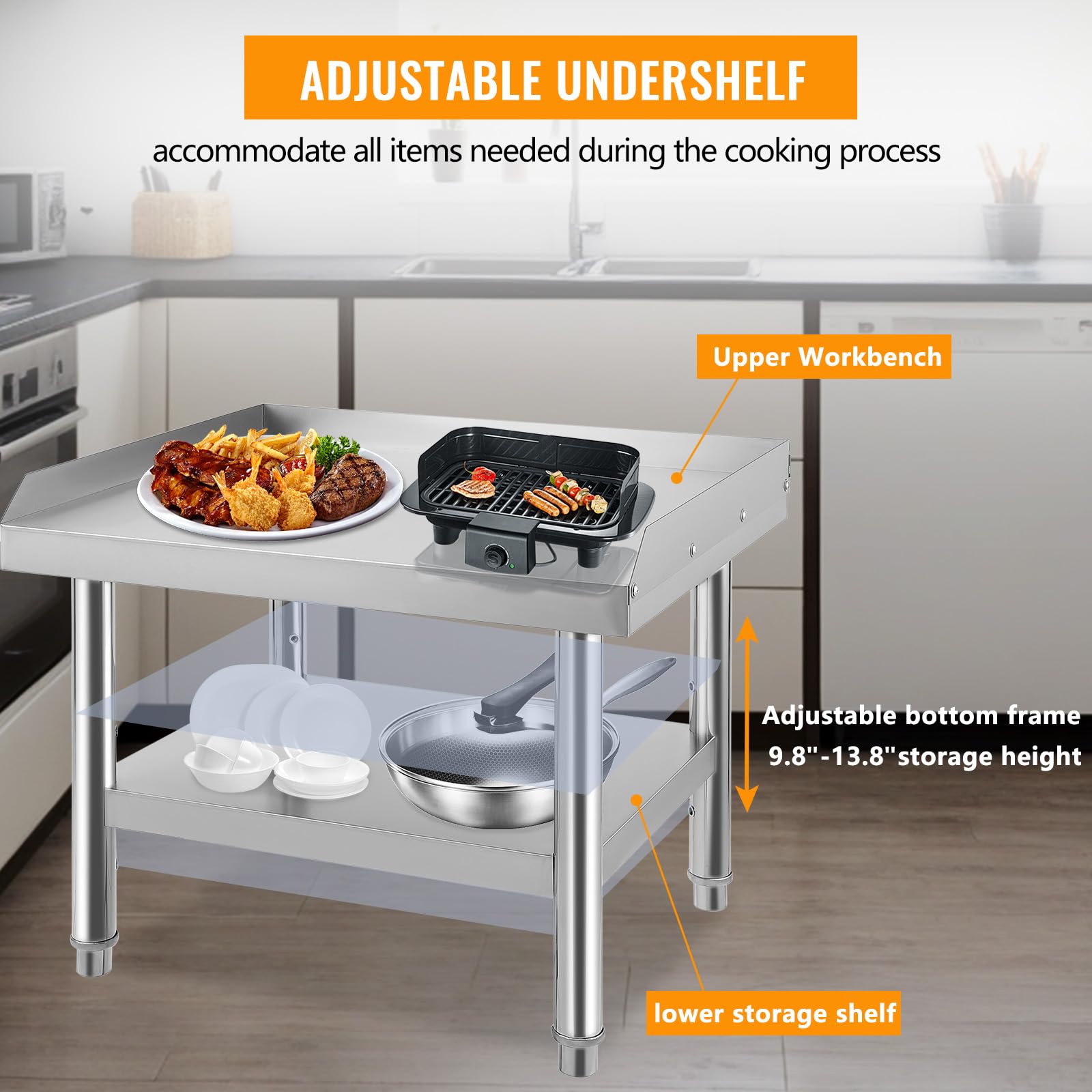 GAOMON Stainless Steel Grill Stand with Adjustable Storage Shelf - 24 x 28 x 24 Inch Heavy Duty Commercial Kitchen Equipment for Restaurants, Hotels & Home Use - Perfect for Outdoor BBQ, Catering & Food Prep Stations