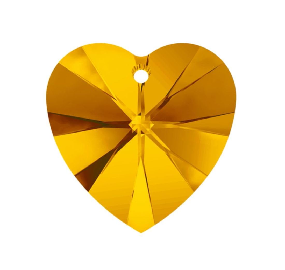 100pcs 10mm Heart Crystal Pendant Drop Beads - November Birthstone Topaz Yellow Loose Beads for DIY Jewelry Making, Necklace & Bracelet Crafting (BB15-11) - Perfect for Gifts, Party Favors & Handmade Accessories