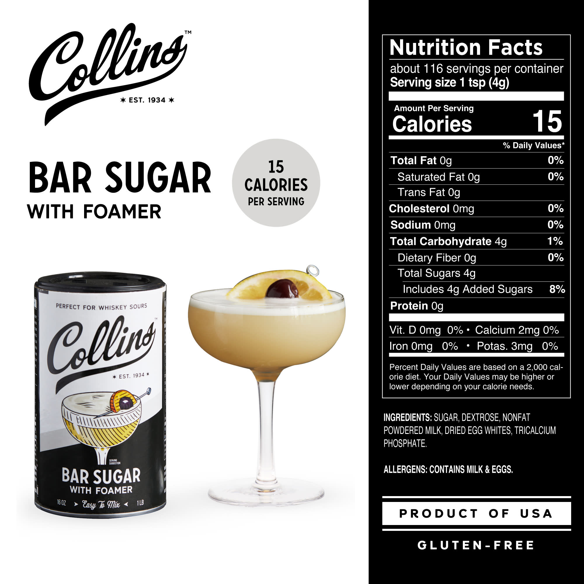 Bar Sugar with Foamer 16 oz - Premium Cocktail Mixing Sugar for Coffee, Tea & Bartending - Perfect for Home Bars & Professional Use