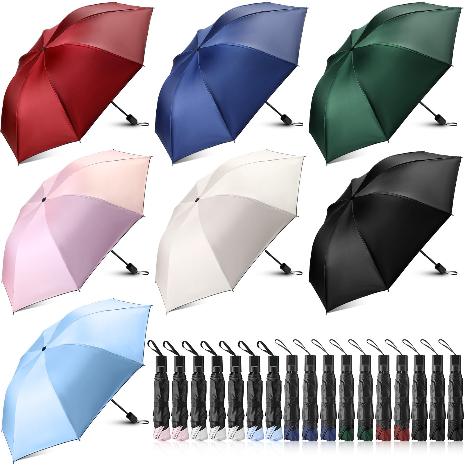 Silkfly 24 Pack Compact Folding Umbrellas - Windproof & Waterproof Travel Umbrellas with UV Protection - 8 Ribs Collapsible Umbrella for Men, Women & Kids - Perfect for Home, Car, Backpack & Outdoor Activities (7 Color Options)