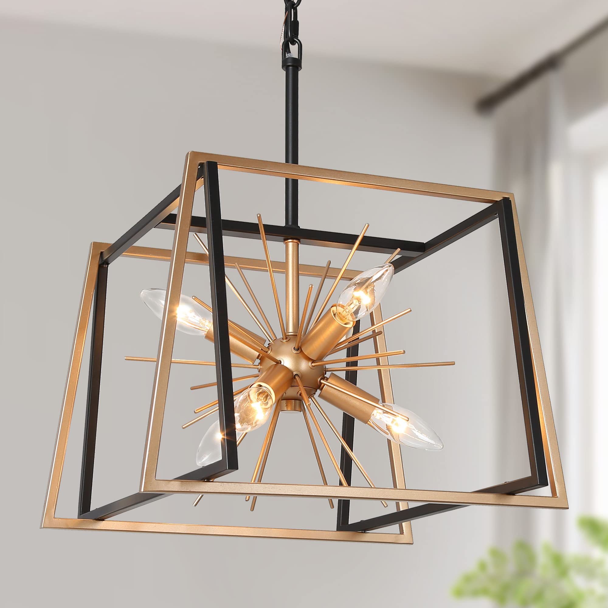 ZEVNI 6-Light Modern Chandelier - Mid-Century Black & Gold Starburst Ceiling Light Fixture for Dining Room, Living Room, Kitchen - 15
