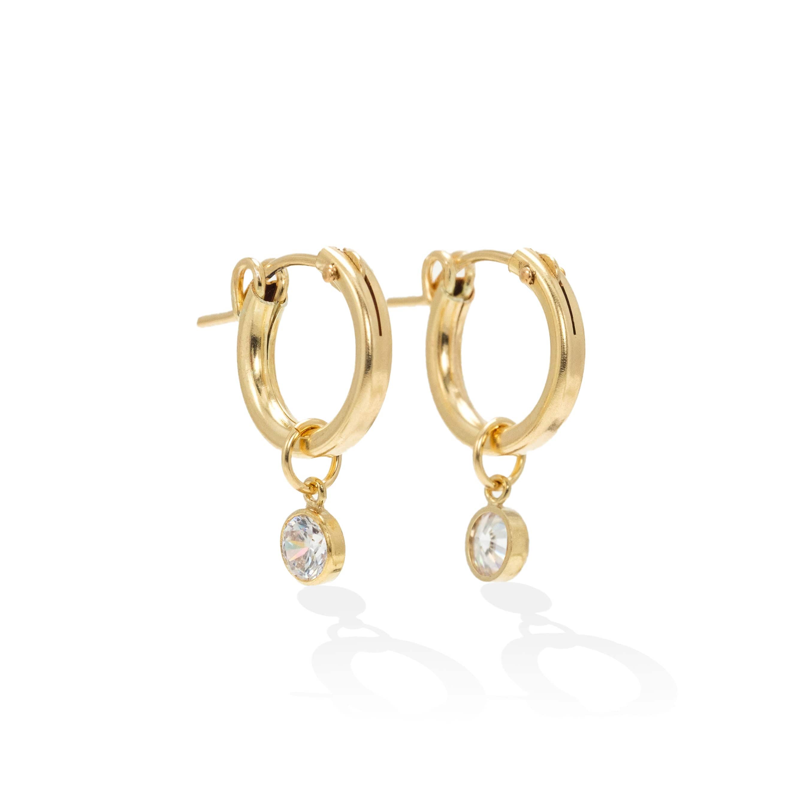 April Birthstone Gold Filled Hoop Earrings for Women - Dainty 14K Gold Plated Diamond Cut Stud Earrings - Perfect Gift for Birthday, Anniversary & Everyday Wear