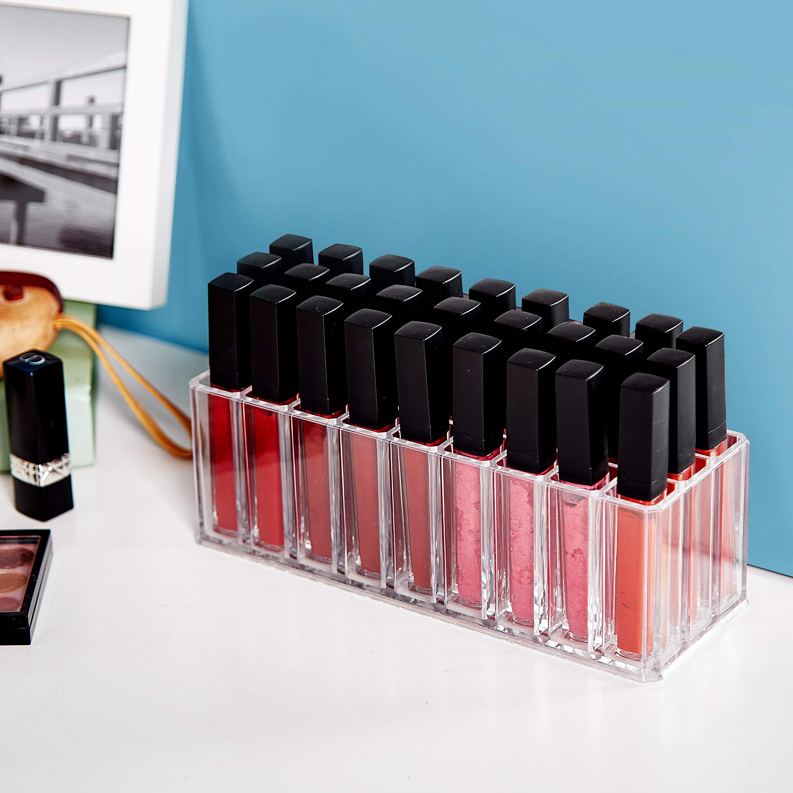 FAJ Acrylic Makeup Organizer - 27-Slot Eyeshadow Palette & Lipgloss Holder for Vanity, Drawer Storage, and Countertop Display | Perfect for Cosmetic Collection Organization and Beauty Salon Use