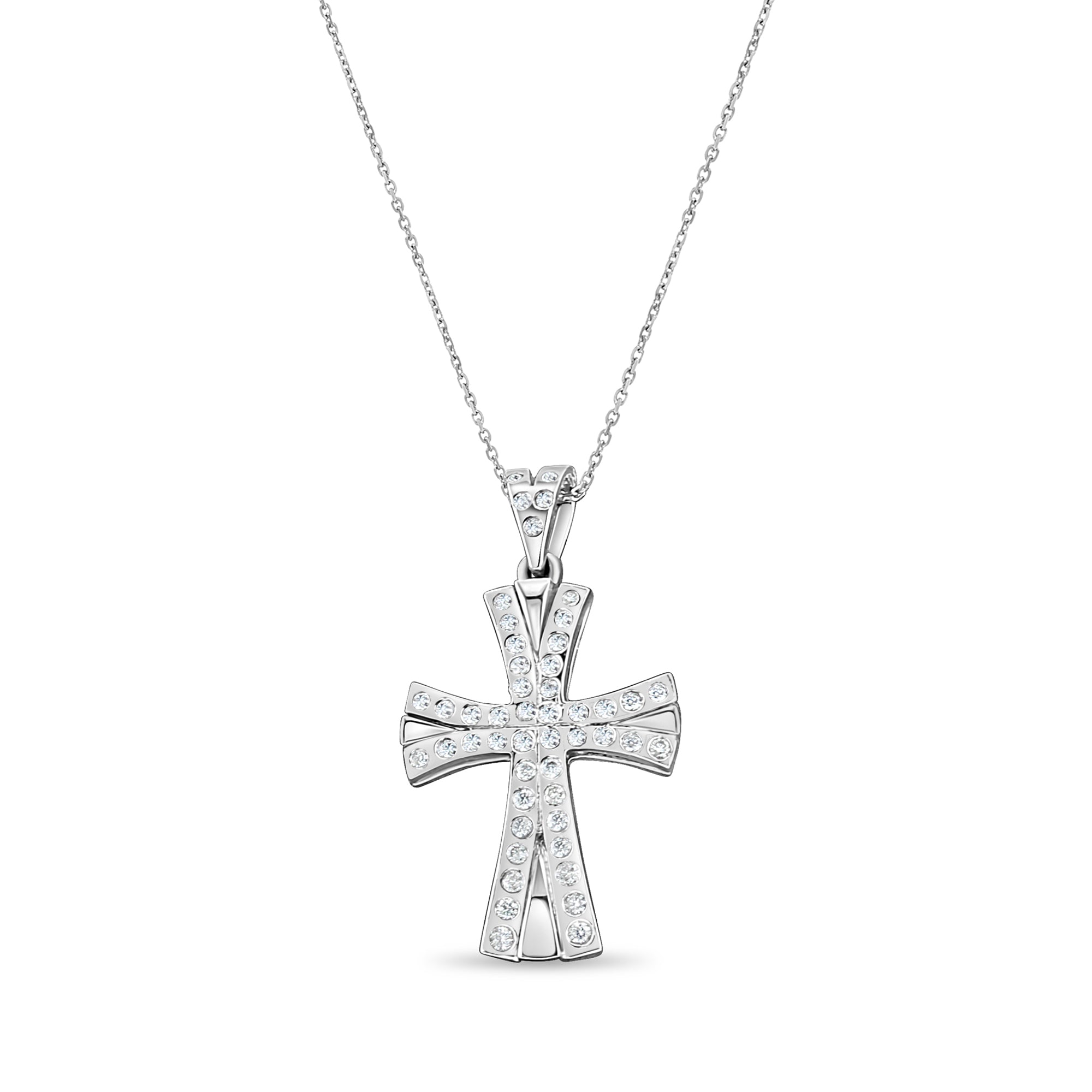 Celtic Irish Diamond Cross Pendant .84cttw 14k White Gold Necklace - Elegant Religious Jewelry for Women, Perfect for Weddings, Baptisms & Special Occasions
