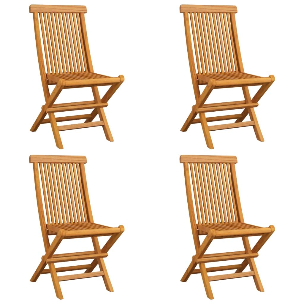 vidaXL 4-Piece Teak Wood Patio Chairs Set with Cushions - Outdoor Folding Bistro Chairs for Poolside, Garden, Porch & Backyard - Durable Solid Wood Furniture for Relaxing & Entertaining