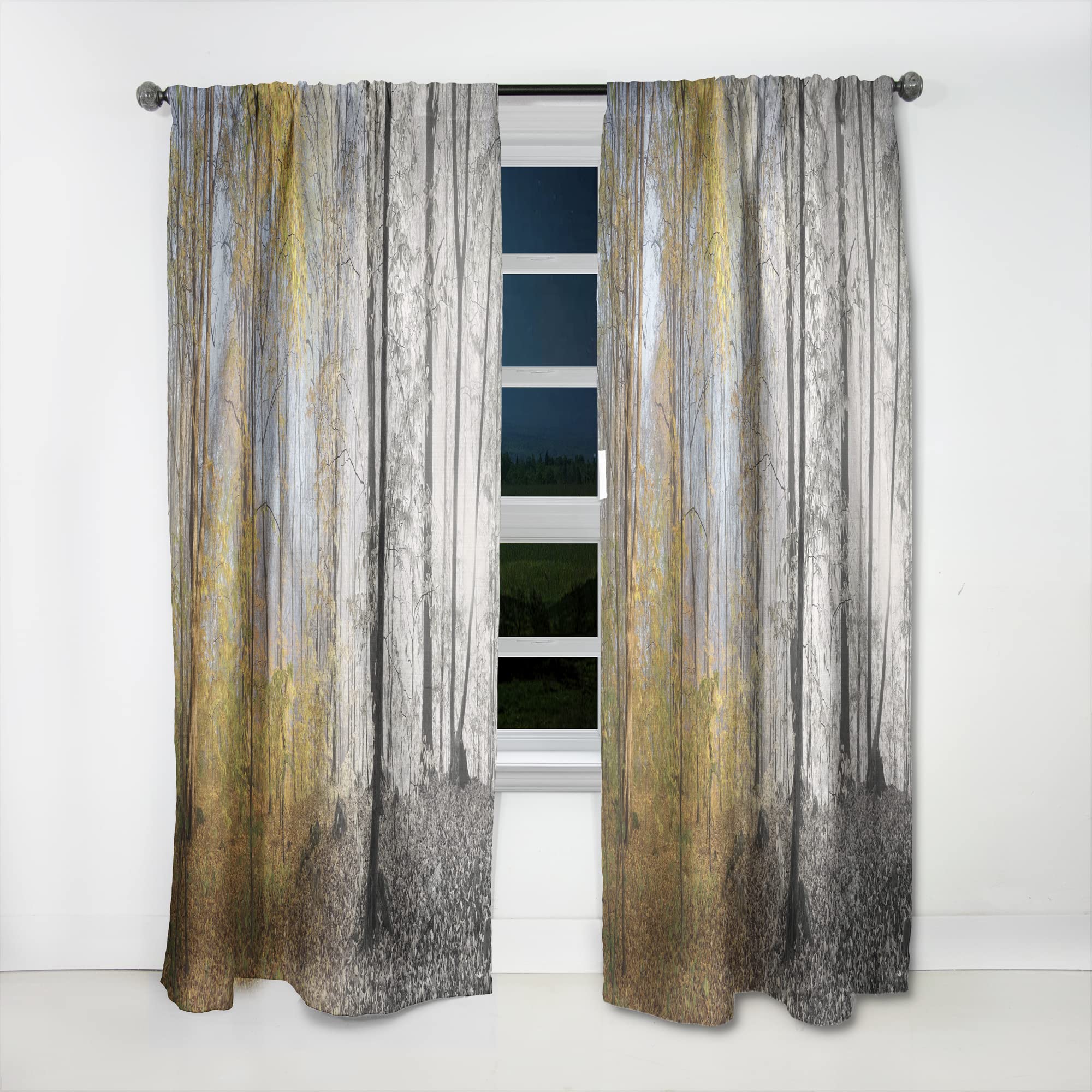 DesignQ Thermal Insulated Curtains - 'Yellow Morning in Forest Panorama' Single Panel 52x120 - Blackout Drapes for Bedroom & Living Room - Perfect for Energy Efficiency, Privacy & Home Decor