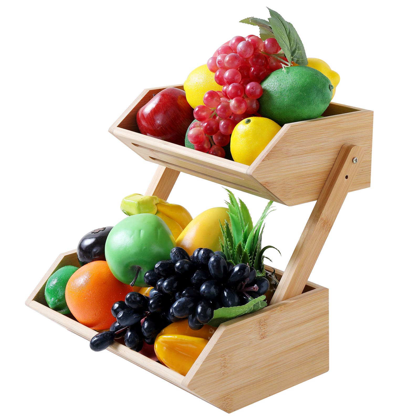 WELLAND 2-Tier Bamboo Countertop Fruit Basket Bowl - Kitchen & Dining Table Organizer for Bread, Vegetables & Snacks | Perfect for Pantry Storage, Counter Display & Healthy Snacking