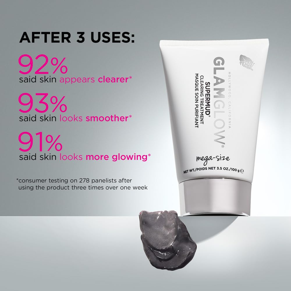 Glamglow SUPERMUD® Instant Clearing Treatment Mask - Deep Pore Cleansing & Blackhead Removal for Acne-Prone Skin | Perfect for Nighttime Skincare Routine & Pre-Makeup Prep