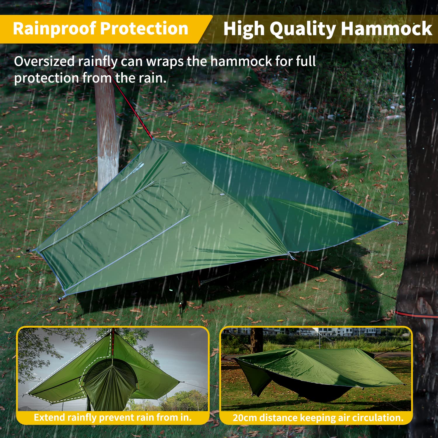 Portable Lightweight 230T Nylon Camping Hammock with Removable Mosquito Net & Rain Fly Cover - Outdoor Hiking Backpacking Travel Gear for Camping, Beach, Backyard (Grey)